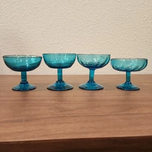 4 Art Studio Blue Champagne Coupe Cocktail Blown Glass Rare Bubble Bar Sherbet - Picture 1 of 12