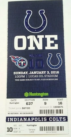 2015-16 Indianapolis Colts vs Tennessee Titans Football Ticket Stub Cover