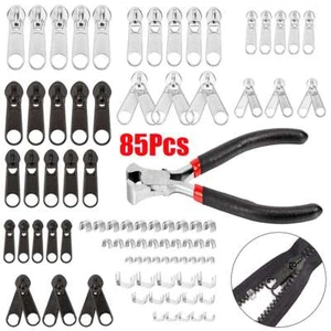 85PCS Zipper Replacement Repair Kits Install Pliers for Bags Jacket Coats Jeans - Picture 1 of 10