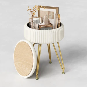 Storage Ottoman Faux Vanity Stool Chair Fur Soft Padded Makeup Footstools Seat - Picture 1 of 56