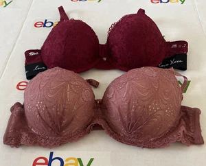 Beautiful lace wired push up bra lot of 2 36C red/rose pink - Picture 1 of 4