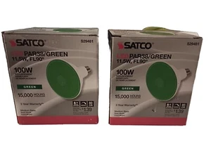 Satco S29481 GREEN LED PAR38 Bulb 11.5W 100W 120V Medium E26 Dimmable -2 Pack - Picture 1 of 10