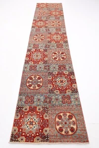 12 ft Hallway Tribal mamluk Runner Rug Afghan Hand Knotted Wool Bedroom Rug - Picture 1 of 5