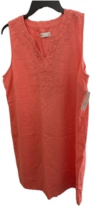 Croft & Barrow Women Medium Nwt Coral Linen Embroidery V Neck Sleeveless Dress - Picture 1 of 7