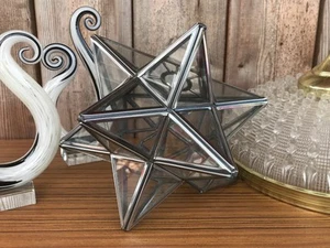 VINTAGE RETRO MORAVIAN STAR CEILING LIGHT SHADE SILVER METAL & CLEAR GLASS - Picture 1 of 22