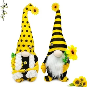 Tall Sunflower Gnome Set – 2PCS 15” & 14” Bee Plush Scandinavian Gnomes, Rust... - Picture 1 of 8