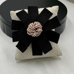 Chanel Authenticated COA Round Black Ribbon Pink Seed Bead Accent Rare Brooch - Bild 1 von 12