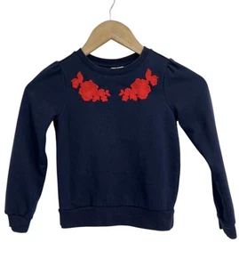 Janie And Jack Navy Blue Red Floral Embroidered Sweatshirt Girls Size 6 - Picture 1 of 4