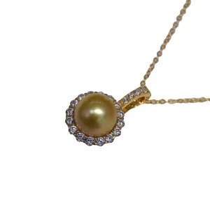 Designer Yeller Round AAA+ 10-11mm South Sea Pearl Pendant Necklace 18" - Picture 1 of 5