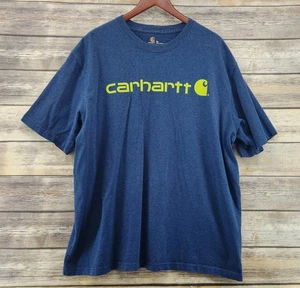 Carhartt Shirt Blue Heather Neon Spell Out Work Wear K195 Cotton Casual Adult XL - Picture 1 of 10