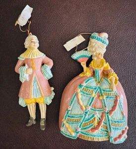 Vintage Set Christmas Ornaments Georgian Lady & Gentleman New NWT NOS Rococo Lot - Picture 1 of 13