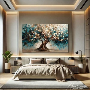 Modern Tree Wall Art Print Luxury Living Room Art Golden Home Decor - Picture 1 of 10