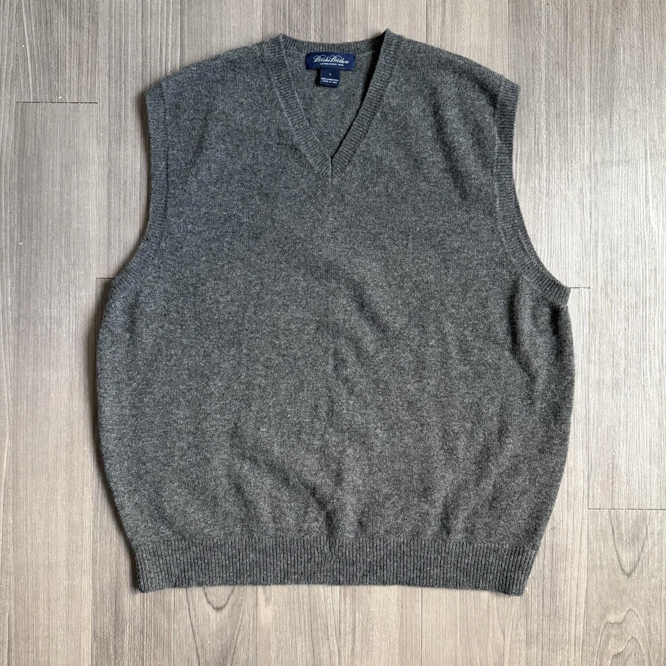Brooks Brothers Sweater Vest Mens Large Charcoal Gray Lambswool V Neck Made USA - Image 1 of 4