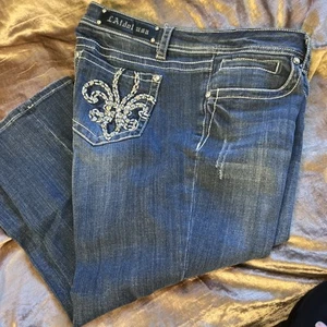 LA Idol Crop Bling Jeans Stretch Sz 15 W37 L18 - Picture 1 of 23