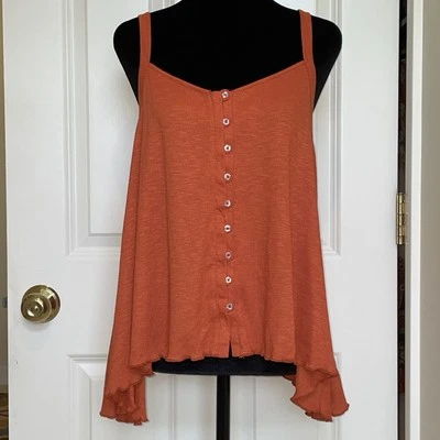 NWT Jessica Simpson Orange Rust Sleeveless Top Size S Button Up  Asymmetric Hem - Image 1 of 4