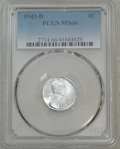 1943-D Lincoln Steel Cent PCGS MS66 Frosty Just Graded PQ New Holder #T130Z - Picture 1 of 4