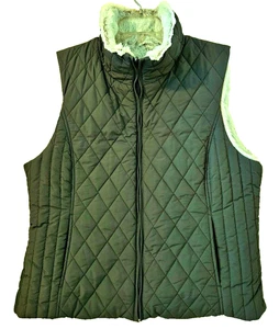 Weatherproof Quilted Vest ~Faux Fur Lined~ Full Zip ~Women's Sz XL ~ Green~EUC - Picture 1 of 5
