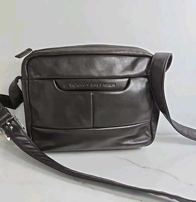 Tommy Hilfiger Dark ChocoBrown Leather Small Crossbody Purse 9x7x3" - Image 1 of 4