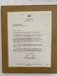 Jimmy Carter Signed Letter September 2001 Laminated Framed 12x14 - Bild 1 von 2