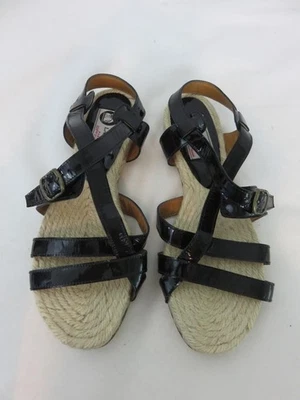 Lanvin Black Patent Leather Flats Strappy Espadrille Sandals Sz 39 NWOB - Image 1 of 4