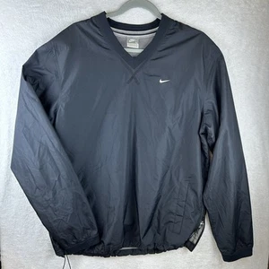 Vintage Nike Jacket Mens Size Large Black Pullover Windbreaker V Neck Mesh Lined - Picture 1 of 12