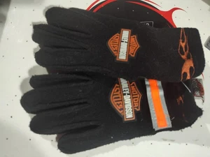 Harley-Davidson Gloves Mens Large Fleece Orange Flame Bar Shield Motorcycle Ridi - Picture 1 of 5