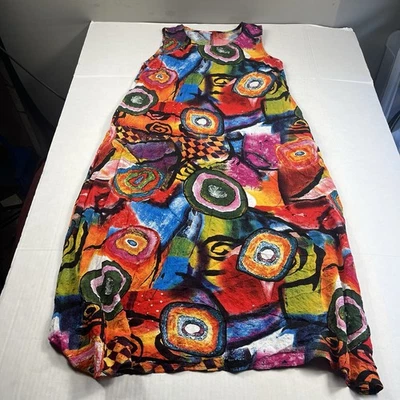 Zanzea XL Artsy Midi Dress Sleeveless Colorful Abstract Print Casual Boho Retro - Image 1 of 4