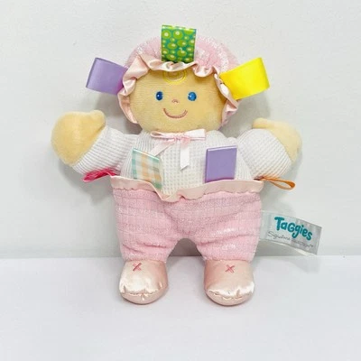 Taggies Mary Meyer Plush Baby Doll Pink & White Thermal Terry 9” Satin Feet - Image 1 of 4