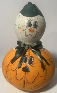 Hand Painted Halloween Gourd Ghost Pumpkin Smiles Cute Happy 9" H 6” W - Picture 1 of 8