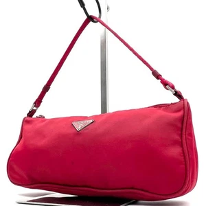 PRADA Accessory Pouch Hand Bag Tote Purse Logo Nylon Red Authentic - Picture 1 of 24