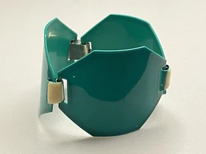 Großes Vintage klobiges türkis blau Emaille über Metall breite Glieder Statement Armband - Bild 1 von 5