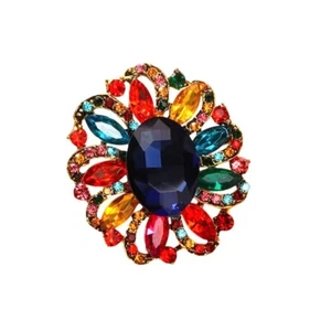 Multicolor Rhinestone Oval Flower Brooch Pin - Picture 1 of 2