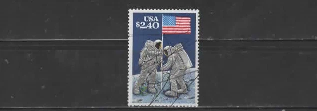 USA  Hi-Valu  2.40 Used  1989 Flag on the Moon  no gum - Image 1 of 1