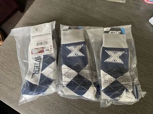 3 NEW 🎁 Xavier Musketeers NCAA 🏀 Basketball Navy Gray White Argyle Dress Socks - Picture 1 of 1