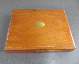 Vintage Small Empty Wooden Cutlery Box / Canteen with Brass Cartouche - Picture 1 of 8