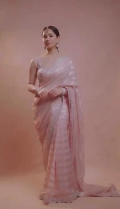 Leichter Chiffon Sari mit Sequunece Arbeit und genähter Bluse - Bild 1 von 7