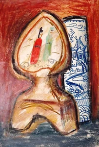 Vincent Stegman  Unsigned  Pastel Vase & Figurine Drawing - Picture 1 of 2