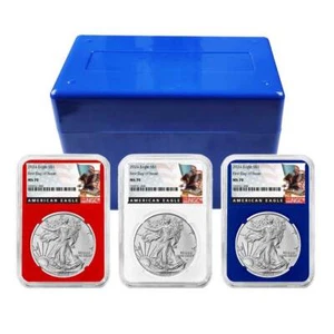 2024 $1 American Silver Eagle 3pc Set NGC MS70 FDI Black Label Red White Blue - Picture 1 of 7