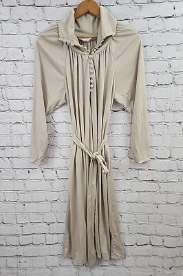 Vintage 70s Jerel of Texas Quiana Nylon Dress Buttoned Collar Belted Pockets Tan - Image 1 of 4