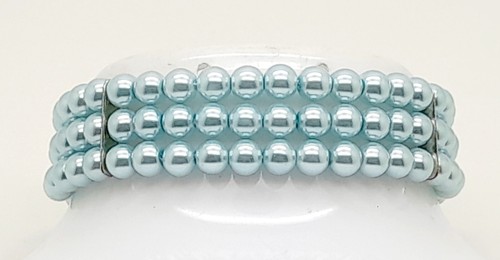 VALENTINO Bracciale Elastico B001 Stile Semplice 6mm 3 Linee Perle Azzurro Matrimonio Sposa