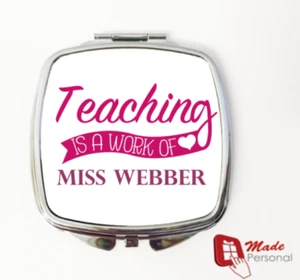 PERSONALISED Teacher Gift compact mirror- Work of Heart design - Picture 1 of 2