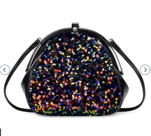 Patricia Nash PORTAFINA Leather Sequined Frame Crossbody Bag BLACK BLUE nwt - Picture 1 of 12