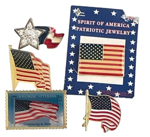 Lote de 5 prendedores de solapa de bandera americana vintage de diamantes de imitación veteranos patrióticos - Imagen 1 de 7