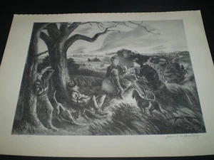 MARTELLY. BLUE VALLEY FOX HUNT. 1939 VINTAGE BOOK PLATE #74. GREAT DEPRESSION - Picture 1 of 5