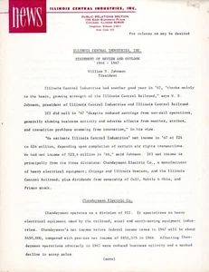ILLINOIS CENTRAL RR - PRESS RELEASE FROM THEIR PRESIDENT ON THE REVIEW & OUTLOOK - Picture 1 of 3