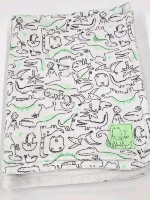 Carter's Cute-A-Saurus Dinosaur Baby Blanket Lovey Soft Fleece Neon Green White - Image 1 of 4