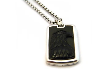 John Hardy 26" Legends Eagle Head Black Onyx Tag Pendant Silver Necklace NWT - Picture 1 of 7