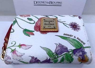 Estuche para tarjetas de crédito Dooney & Bourke Botanical Collection grande con cremallera alrededor blanco Foto 1 de 4
