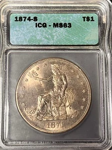 1874 S Trade silver dollar ICG MS 63 - Picture 1 of 10