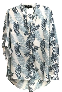 Orange Fashion Village Medium Tunic Top Blouse Womens Blue Roll Tab Sleeves Fern - Picture 1 of 12